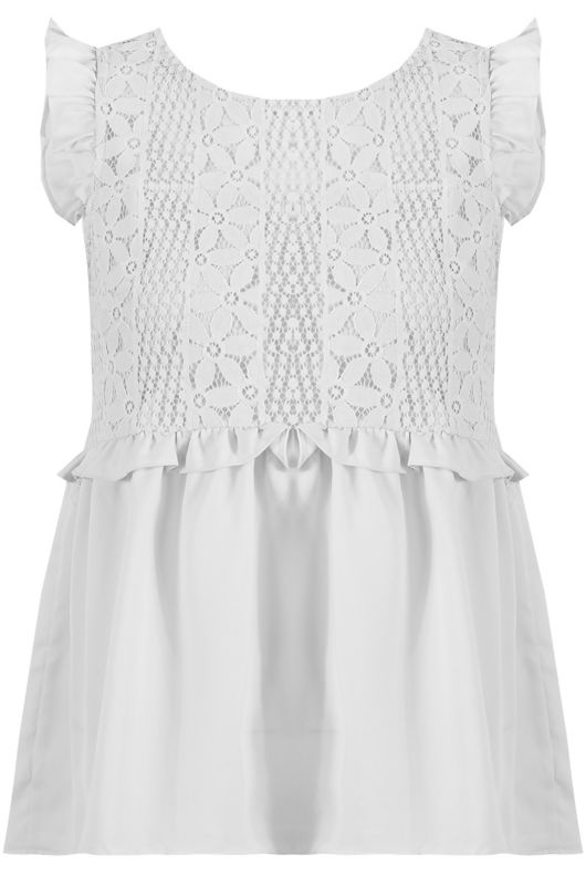 White Lace Overlay Pleated Tops