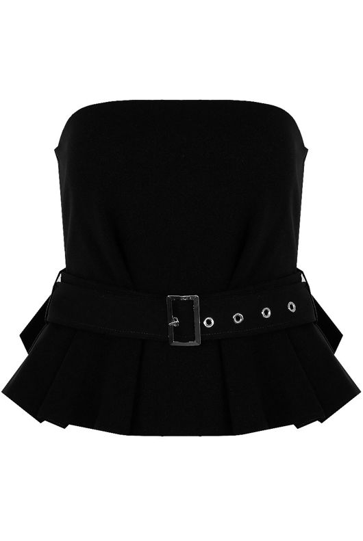 Black Bandeau Belted Peplum Crop Tops 