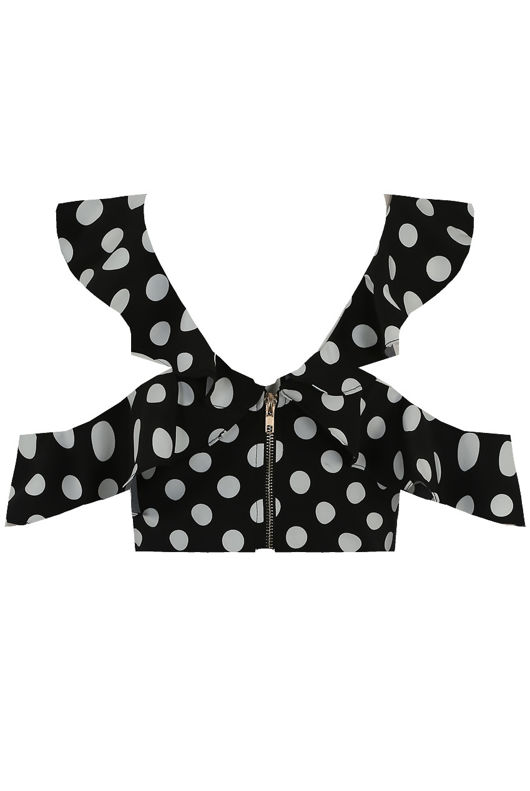Black Polka Dot Cold Shoulder Top