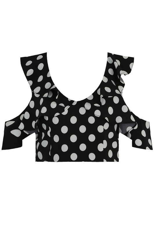 Black Polka Dot Cold Shoulder Top