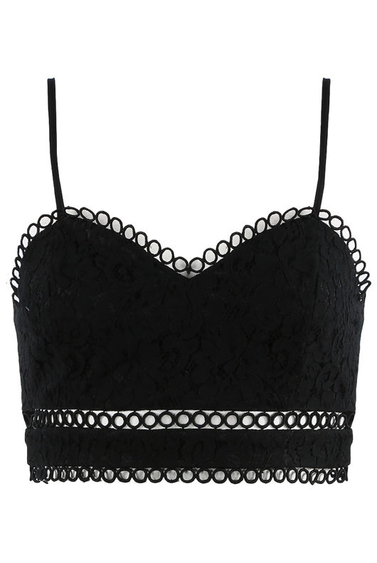 Black Lace Intricate Scallop Crop top