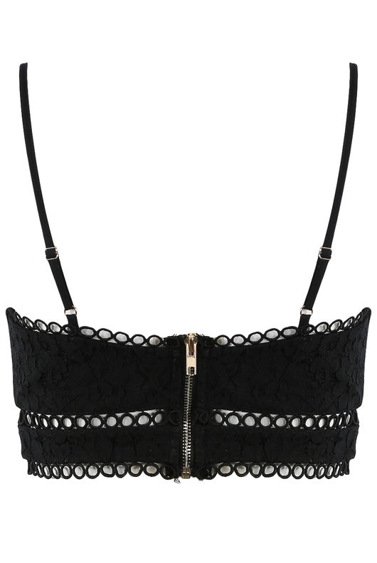Black Lace Intricate Scallop Crop top
