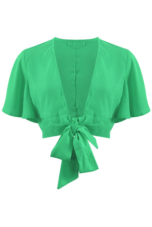 Green Tie Front Crop Top