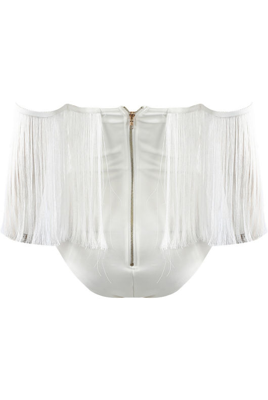 White Fringe Bandeau Bodysuit