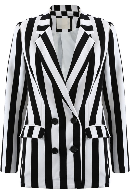White & Black Stripes Double Breast Coat