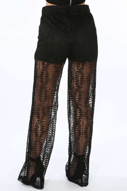 Black Lace Sheer Panel Trousers 