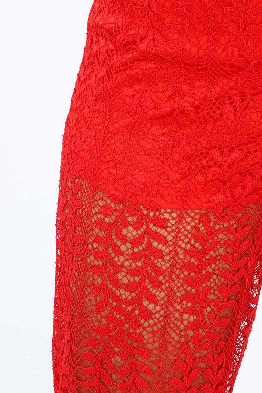 Red Lace Sheer Panel Trousers 