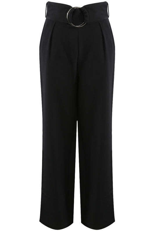 O Ring Belted Tailored Black Trousers 