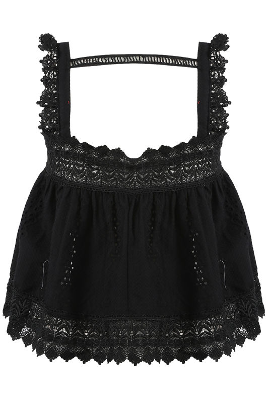 Black Broderie Anglaise Box Crop Top