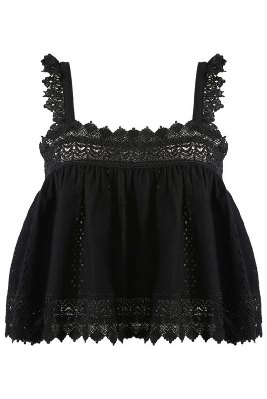 Black Broderie Anglaise Box Crop Top
