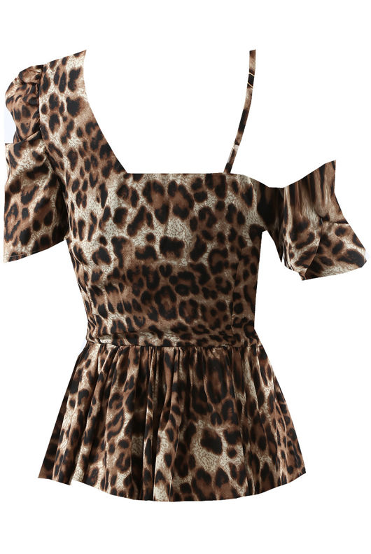 Leopard Frill Asymmetric One Shoulder Top