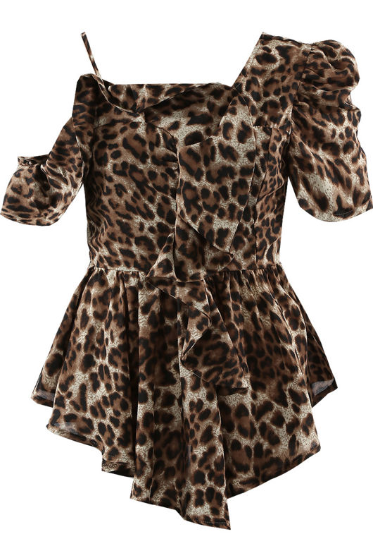 Leopard Frill Asymmetric One Shoulder Top