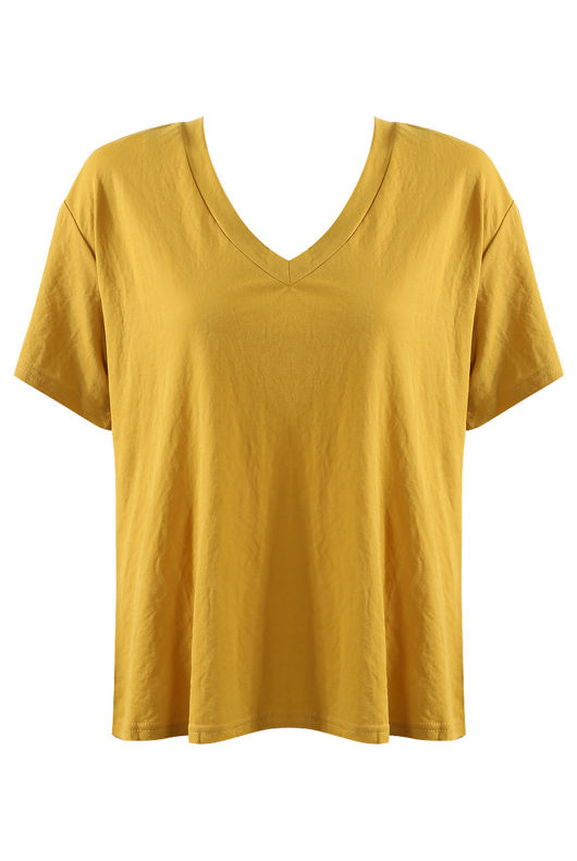 Mustard V Neck Short Sleeves Tee