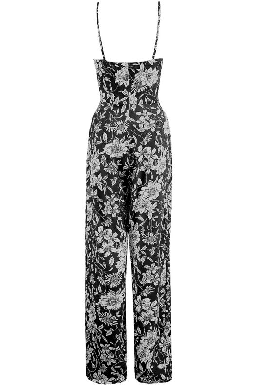 Black Floral Tie Up Cami Jumpsuit