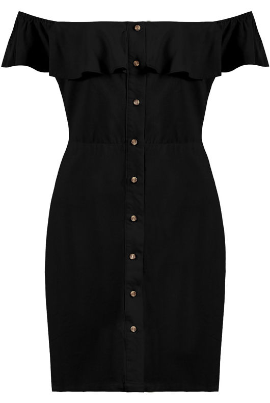 Black Frill Bardot Day Dress