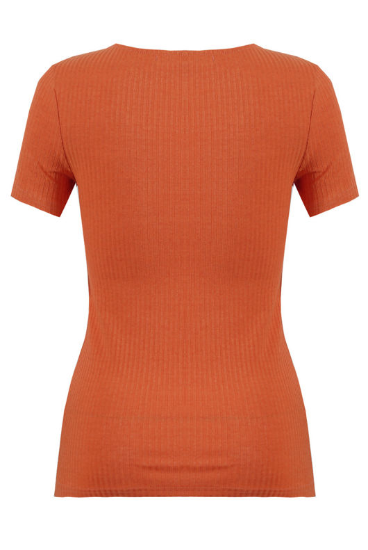 Rust Ribbed Deep Neck Tops 
