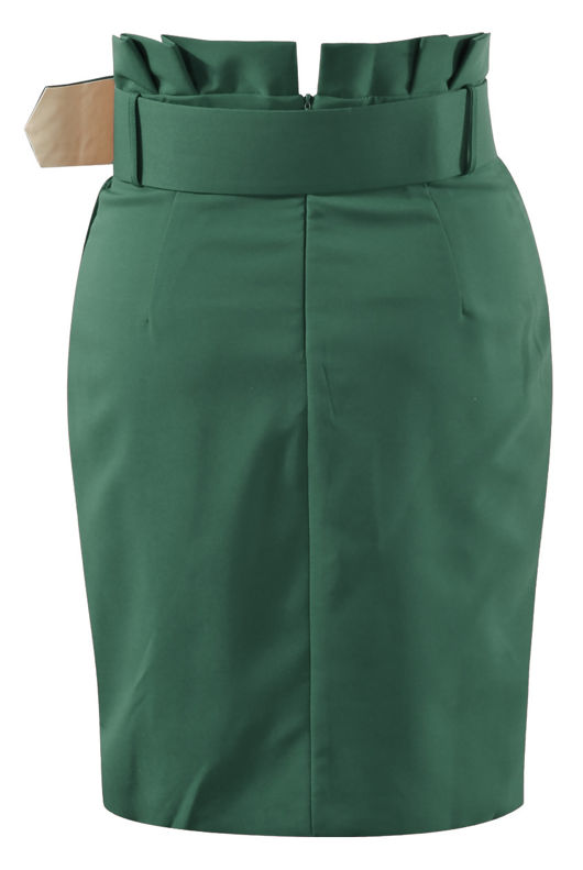Green Belted Tailored Wrap Mini Skirt
