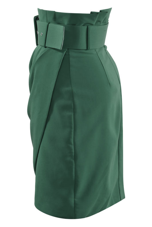 Green Belted Tailored Wrap Mini Skirt