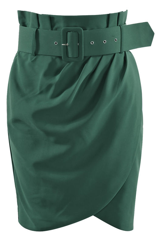 Green Belted Tailored Wrap Mini Skirt