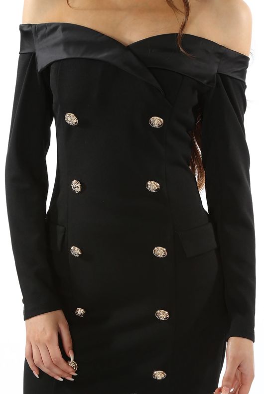 Black Tailored Off Shoulder Blazer Dress