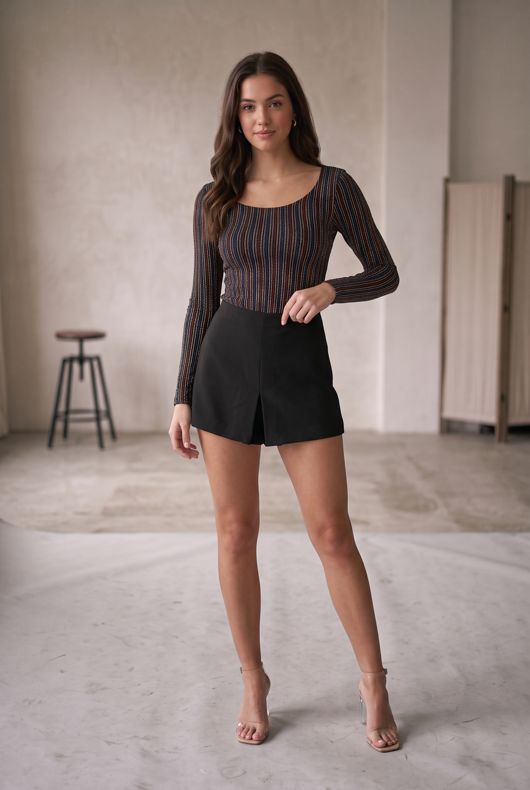 Black Glitter Stripes Bodysuit
