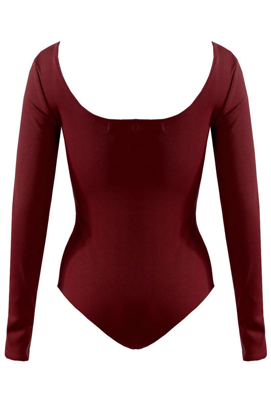 Wine Plunge Neck Deep Back Bodysuits