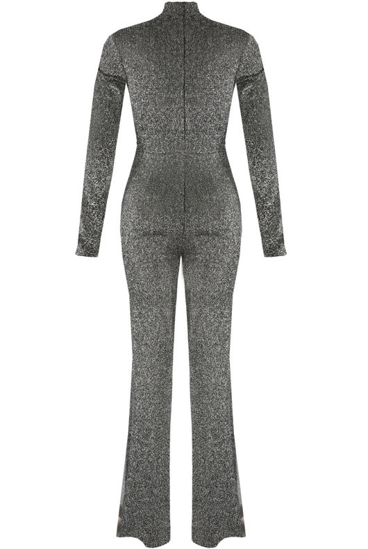 Lurex Polo Neck Jumpsuit in Black