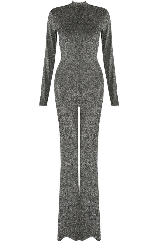 Lurex Polo Neck Jumpsuit in Black