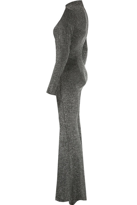 Lurex Polo Neck Jumpsuit in Black