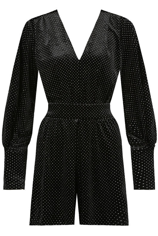 Black Crystals Velvet Tie Up Playsuit