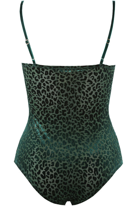 Green Leopard Print Velvet  Bodysuit