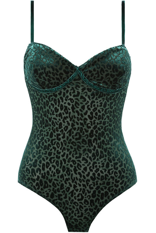 Green Leopard Print Velvet  Bodysuit