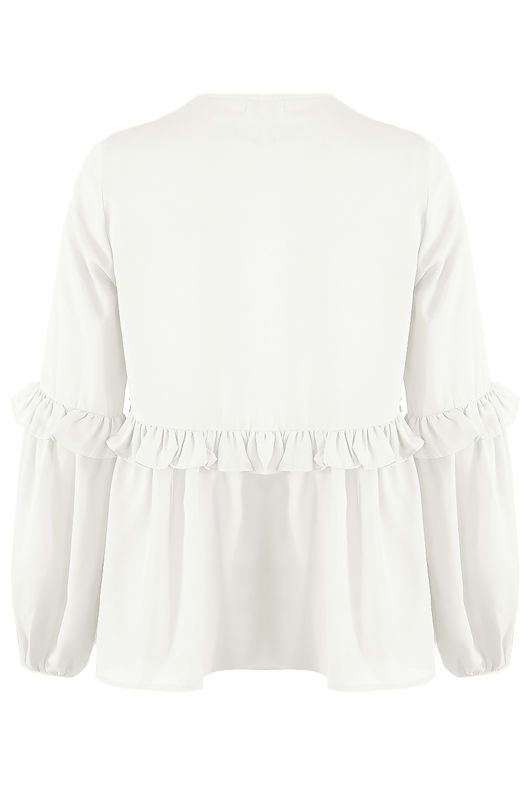 White Knotted Neck Frill Blouse