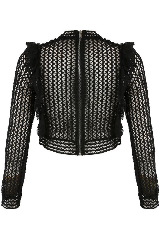 Black Frill Lace Overlay Crop Top