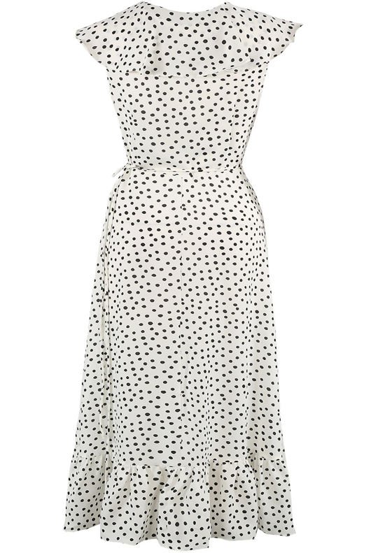 White Dot Sleeveless Midi Wrap Dress in white