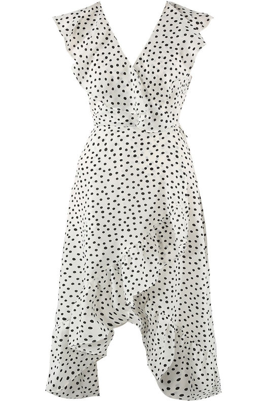 White Dot Sleeveless Midi Wrap Dress in white