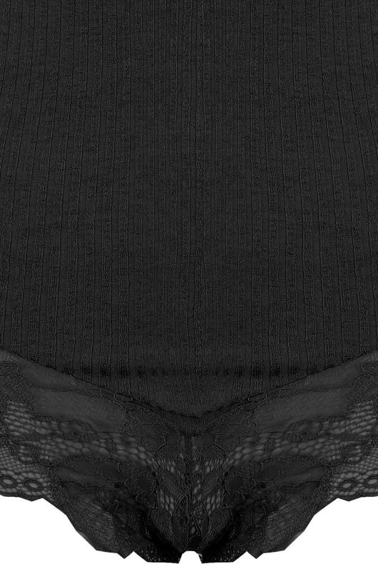 Black Lace Hem Ribbed Bodysuit