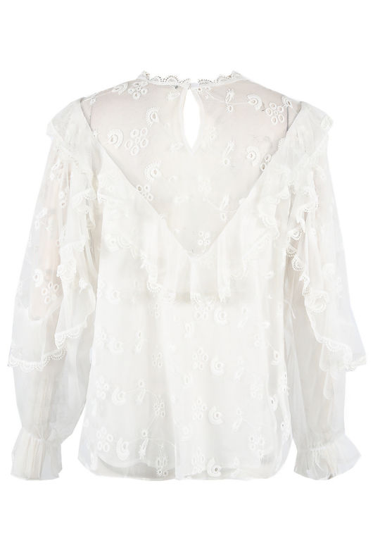 White Broderie Anglaise Frill Mesh Blouse