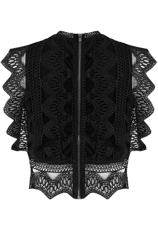 Black Scallop Crochet Lace Overlay Crop Top