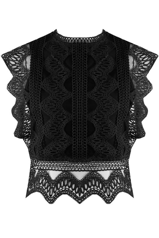 Black Scallop Crochet Lace Overlay Crop Top