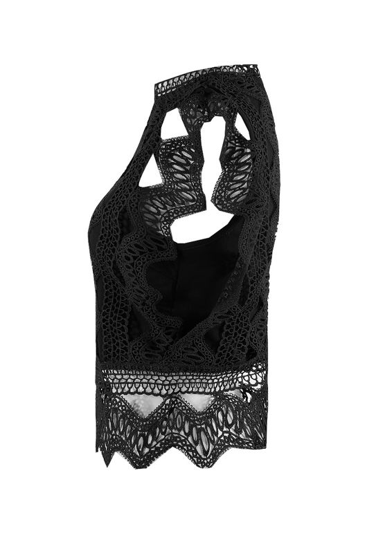 Black Scallop Crochet Lace Overlay Crop Top