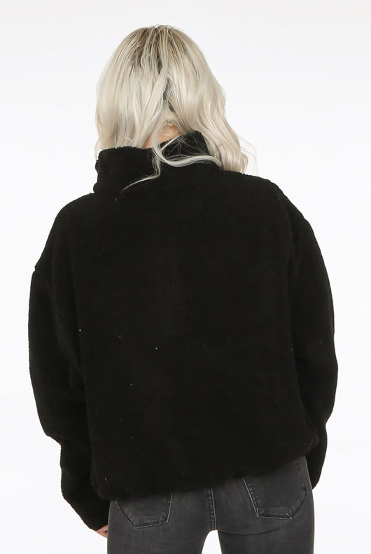 Black Front Zip Up High Neck Fur Jumper
