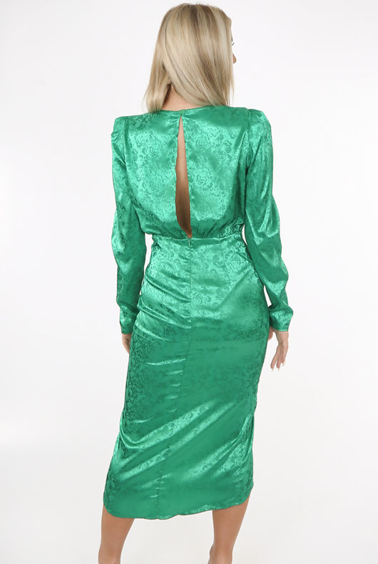 Green Embroidery Floral Print Wrap Dress