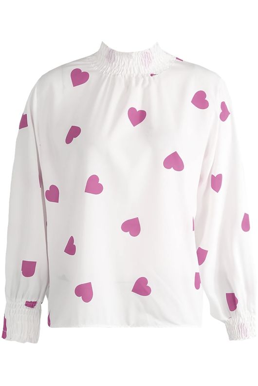 Long Sleeve Heart Print Blouse