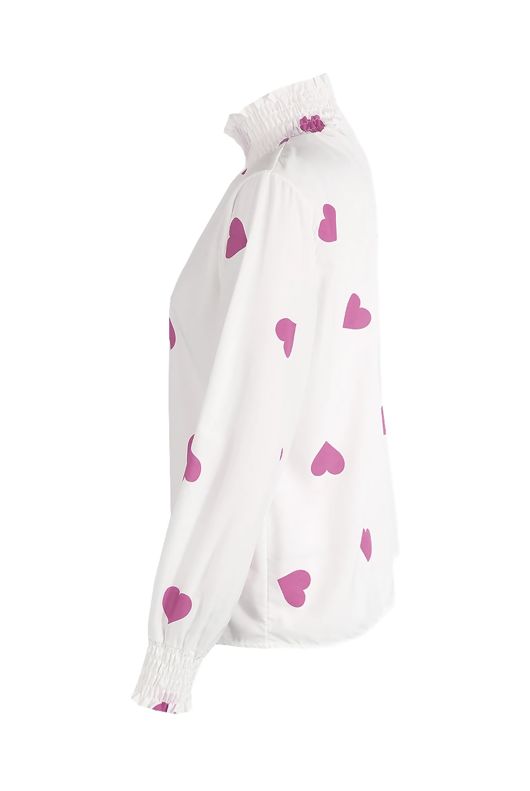 Long Sleeve Heart Print Blouse