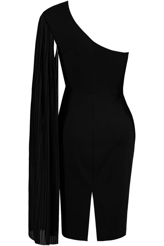 Black One Shoulder Pleated Bodycon Dress