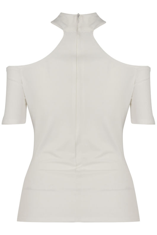 White Choker Neck Cut Out Top