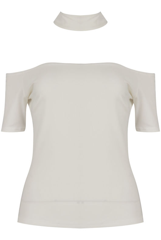 White Choker Neck Cut Out Top