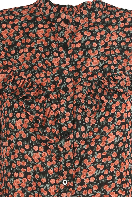 Black Floral Print Overlay Frill Shirt