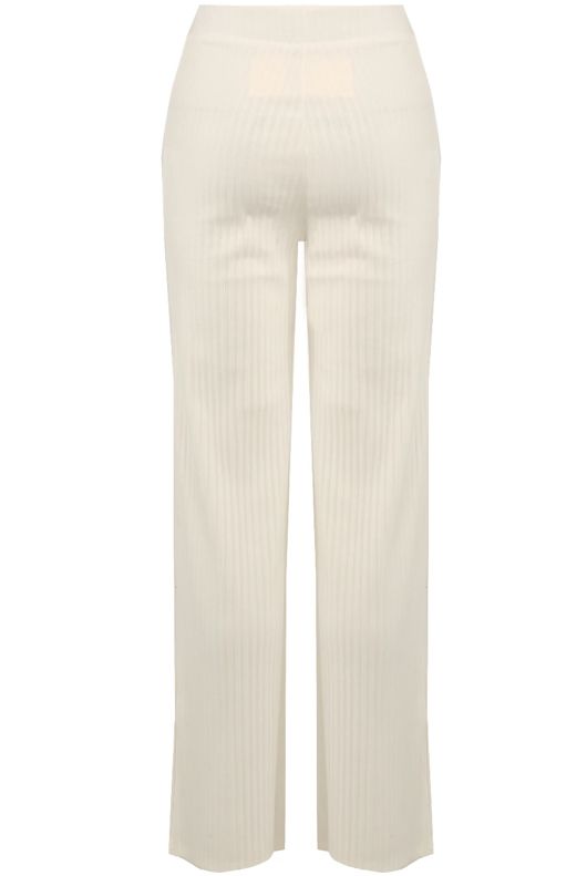 White Ribbed Wide Leg Trousers